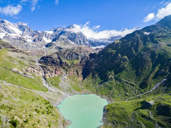 Valmalenco Alpe Gera Och Campomoro Dam Flygfoto Mot Bernina — Stockfoto