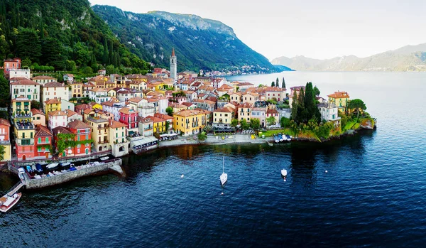 Varenna Lago Como Vista Aérea Amanecer Hacia Sur — Foto de Stock