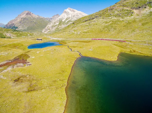 Passo Bernina Svizzera Bernina Express Lej Pitschen Nair Veduta Aerea — Foto Stock