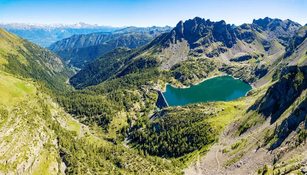 Luchtfoto Van Het Valgerola Valtellina Van Lake Zancone Dam Trona — Stockfoto