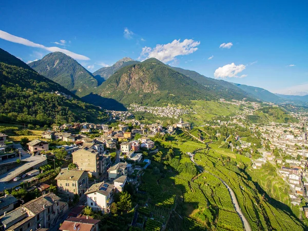 Sondrio Valtellina Εναέρια Επισκόπηση Των Αμπελώνων Στην Εμφάνιση Sant Anna — Φωτογραφία Αρχείου