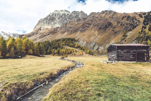 autumnal alpine landscape - cabin