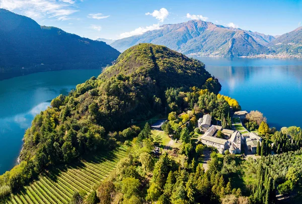 Piona Abbey San Nicola Comomeer Priorij Luchtfoto Overzicht — Stockfoto