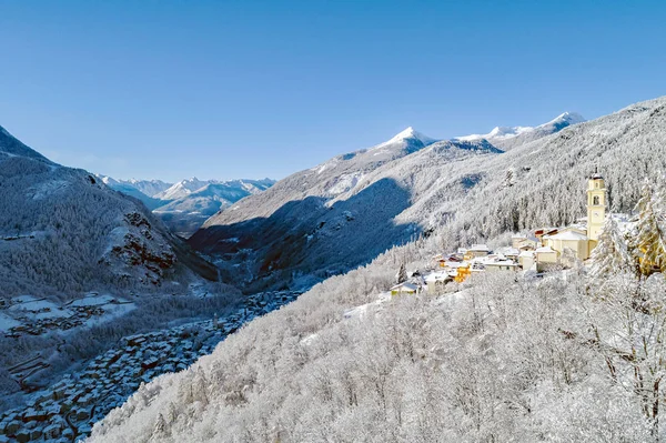 Primolo Valmalenco Vue Aérienne Hiver Avec Neige Fraîche — Photo