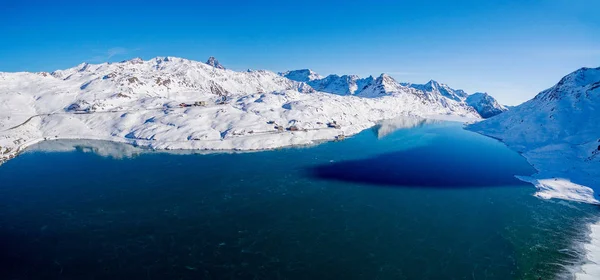 Lago Branco Congelado Passe Bernina Suíça Vista Aérea Panorâmica — Fotografia de Stock