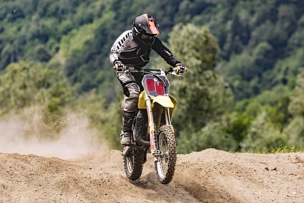 Corrida Motocross Uma Pista Terra — Fotografia de Stock