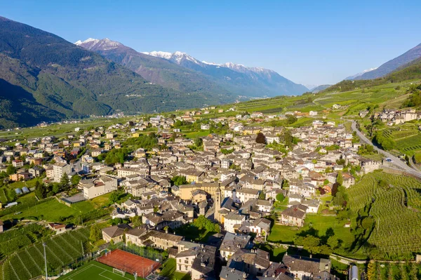 Ponte Valtellina Légi Kilátás Városra Völgyre — Stock Fotó