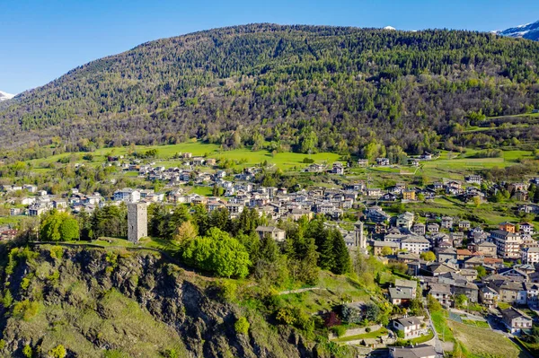 Teglio Valtellina Város Légi Megtekintése — Stock Fotó