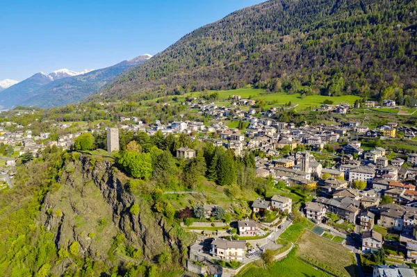 Teglio Valtellina Város Légi Megtekintése — Stock Fotó