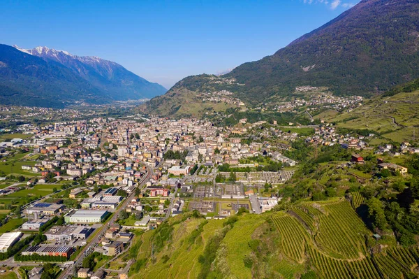 Valtellina Grumello Szőlőültetvények Közelében Sondrio Légi Kilátás — Stock Fotó