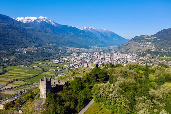 Valtellina Grumello Szőlőültetvények Közelében Sondrio Légi Kilátás — Stock Fotó