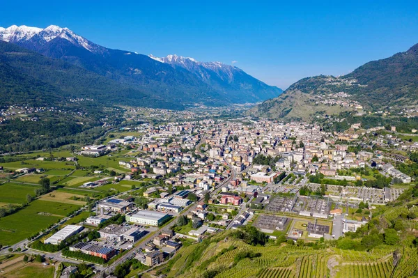 Valtellina Sondrio Yakınlarındaki Grumello Üzüm Bağları Havadan Görünüm — Stok fotoğraf