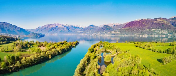 Como Gölü Ndeki Adda Nehri Ağzından Havadan Görünüm Colico Trivio — Stok fotoğraf