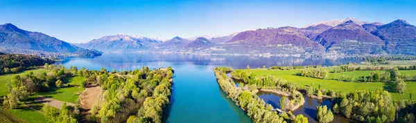 Vista Aérea Foz Rio Adda Lago Como Colico Trivio Fuentes — Fotografia de Stock