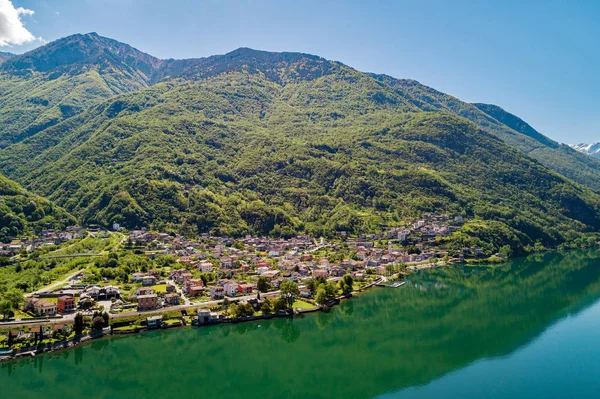 Jezioro Novate Mezzola Valchiavenna Verceia Widok Lotu Ptaka — Zdjęcie stockowe