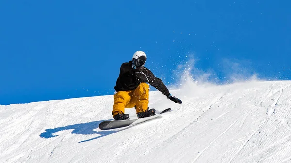 Snowboardos Akcióban Pályán Friss — Stock Fotó