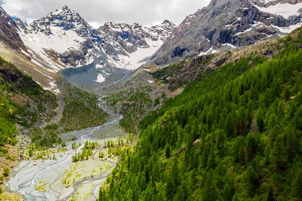 Valmalenco Vue Aérienne Vallée Ventina Avec Moraine Retrait Glacier — Photo