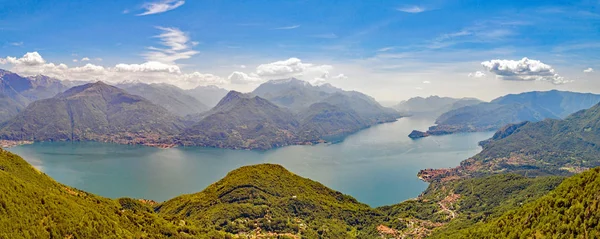 Jezioro Como Panoramiczny Widok Lotu Ptaka Centralnego Jeziora Kierunku Południowym — Zdjęcie stockowe