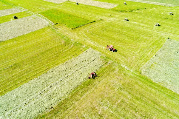 機械化干し草作り 航空写真 — ストック写真