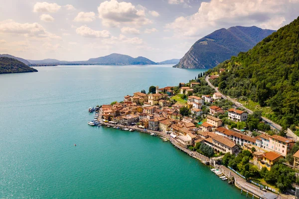 Lago Iseo Peschiera Maraglio Vista Aérea — Foto de Stock