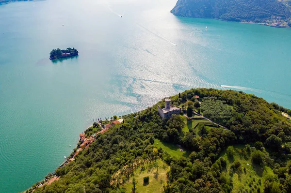 Iseo Lake Peschiera Maraglio San Paolo Island Aerial View — Stock Photo, Image