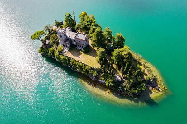 Lago Iseo Ilha Loreto Vista Aérea — Fotografia de Stock