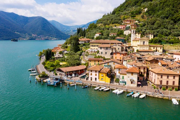 Lago Iseo Peschiera Maraglio Veduta Aerea — Foto Stock