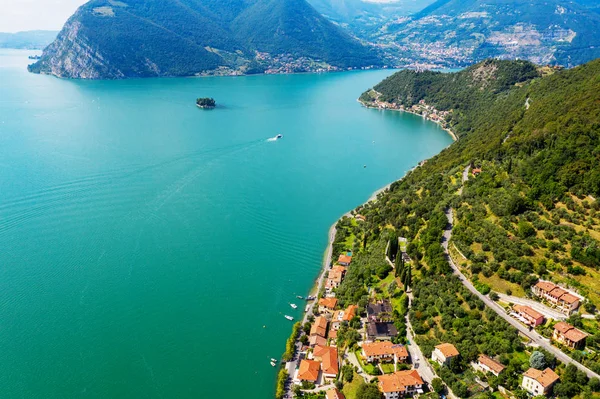 Lago Iseo Peschiera Maraglio Isola San Paolo Veduta Aerea — Foto Stock