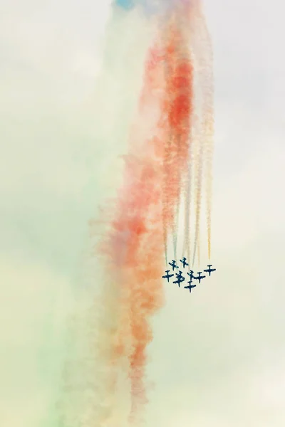 Varenna Lago Como Setembro 2019 Desempenho Aéreo Acromático Frecce Tricolori — Fotografia de Stock