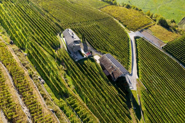 Valtellina Őszi Légi Kilátás Egy Pincészet Napelemekkel — Stock Fotó