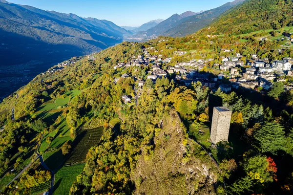 Teglio Valtellina Vue Aérienne Panoramique Ouest — Photo