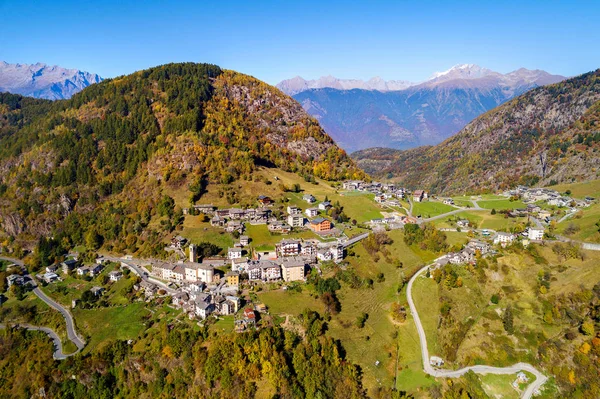 Campo Tartano Val Tartano Valtellina Φθινοπωρινή Εναέρια Άποψη — Φωτογραφία Αρχείου