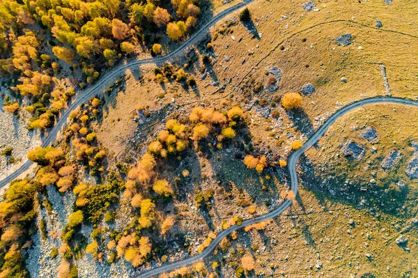 Strette Strade Montagna Vista Aerea Autunnale — Foto Stock