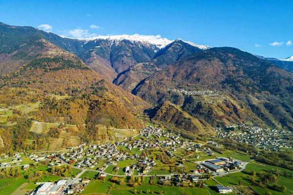 Valtellina Pedemonte Ronco Villapinta Flygfoto — Stockfoto