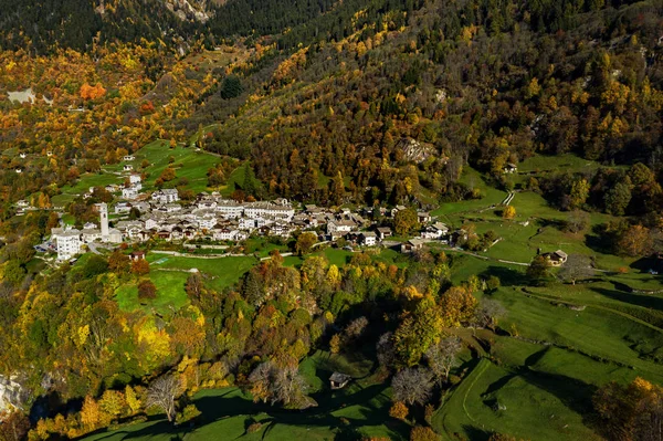 Soglio - Bregaglia Valley - Switzerland - Panoramic autumn aerial view