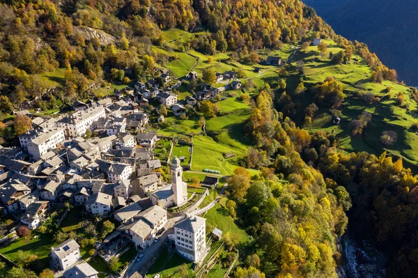 Soglio - Bregaglia Valley - Switzerland - Panoramic autumn aerial view