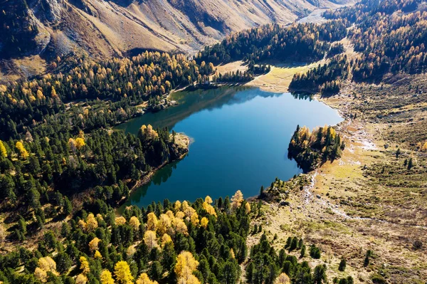 Engadina Maloja Pass Lake Cavloc Forno Valley Autumnal Aerial View — ストック写真