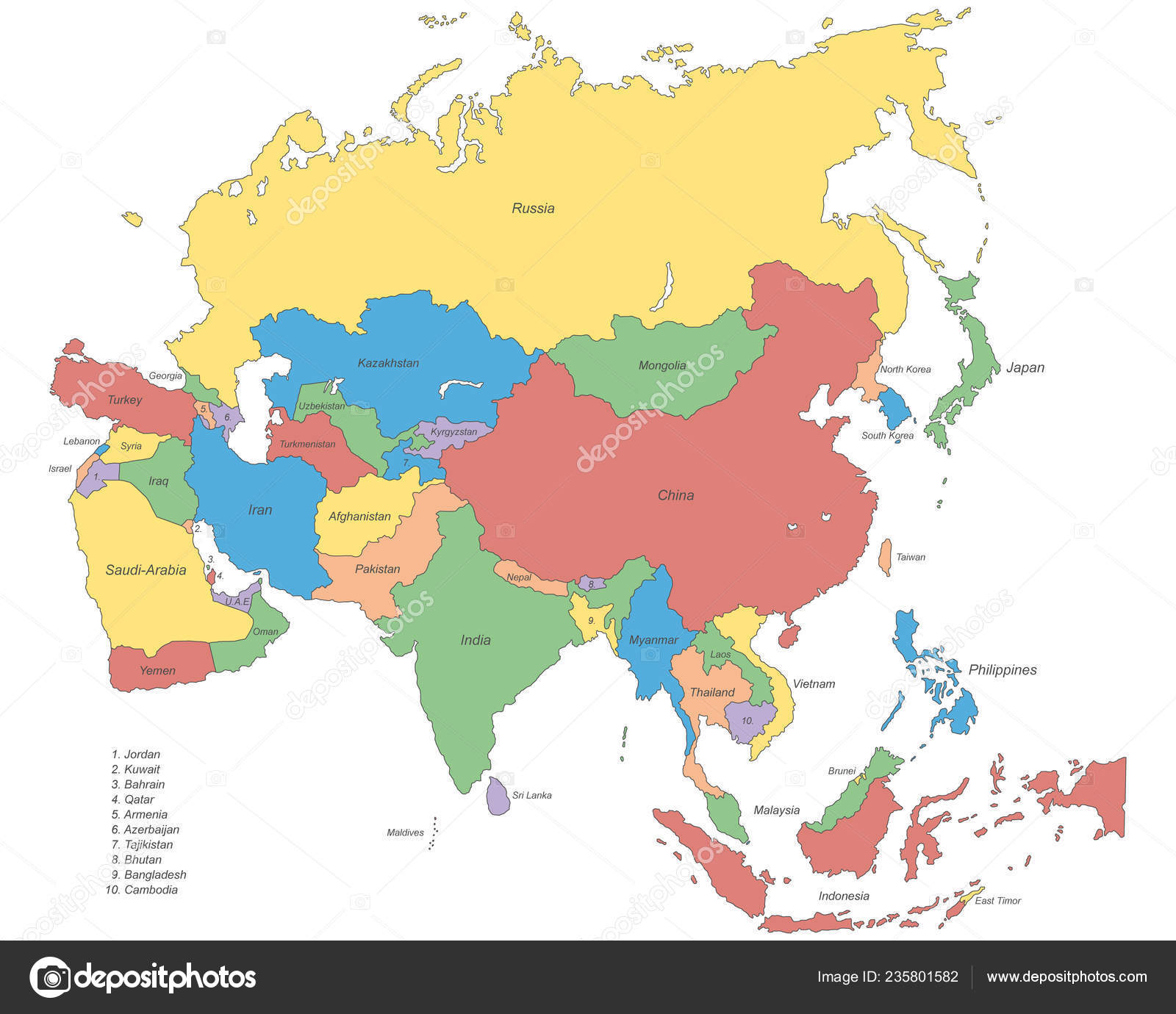 Mapa político vectorial de Asia en el mundo — Vector de stock © ii