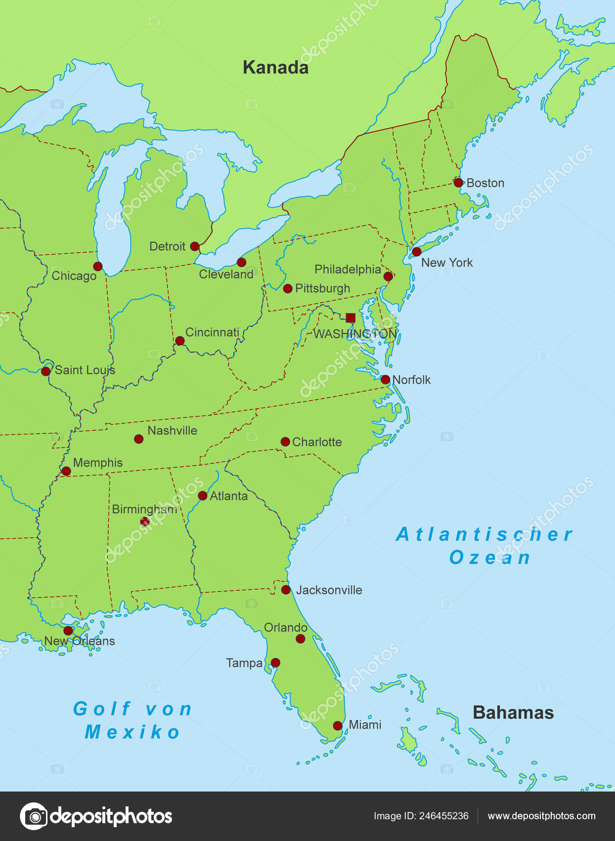 Map East Coast United States Stock Vector C Ii Graphics 246455236