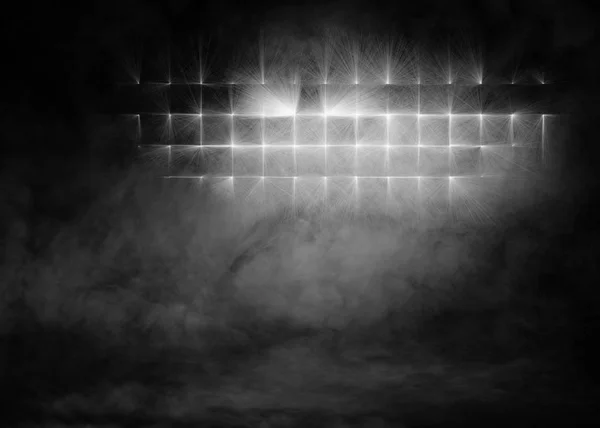 Λευκό Τέλειο Sportlight Ομίχλη Καπνού Και Ομίχλη Επίδραση Μαύρο Φόντο — Φωτογραφία Αρχείου