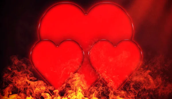 Sevgililer Günü Kartı Boşaltmak Izole Yangın Zemin Üzerine Kırmızı Kalp — Stok fotoğraf