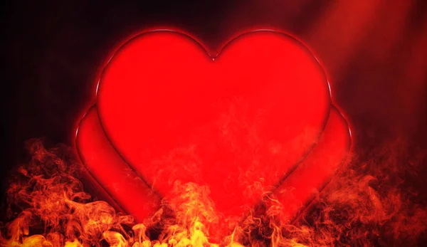 Copyspace 分離火背景が付いて赤いハートのバレンタイン カード — ストック写真
