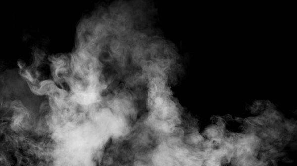 Fog and mist effect on isolated black background for text or space