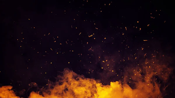 Auf Dem Hintergrund Glühende Feuerpartikel Rauch Nebel Nebelige Textur Überlagert — Stockfoto