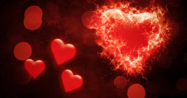 Valentines Bokeh Abstract Background Fire Burn Colorful Hearts Love Card — Stock Photo, Image