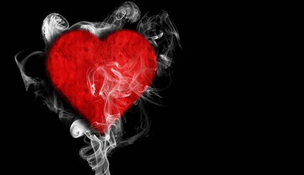 Romantic Red Love Heart Smoke Background Copy Space — Stock Photo, Image