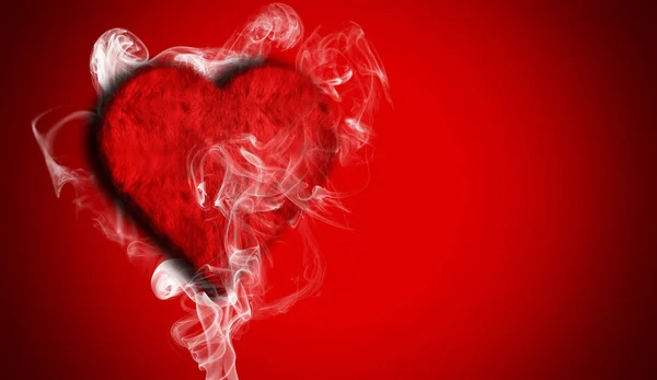 Romantique Coeur Amour Rouge Avec Fumée Sur Fond Pour Espace — Photo