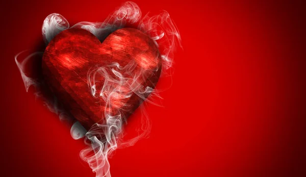コピー スペースの背景の煙でロマンチックな赤い愛心 — ストック写真