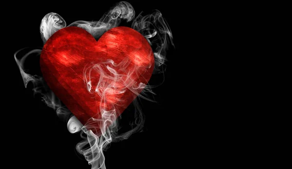 Romantic Red Love Heart Smoke Background Copy Space — Stock Photo, Image