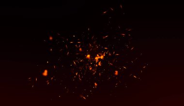 Realistic isolated fire effect  for decoration and covering on black background. Concept of particles , sparkles, flame and light. clipart